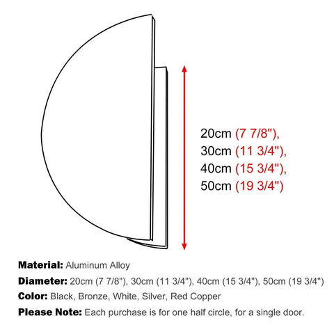 Diagram of the Heavy Duty Aluminum Door Handle Bar For Commercial Use, Double Sided Push Pull, Half Round, 50cm Red Copper Finish.