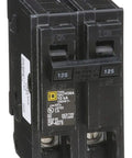 2 Pole 125 Amp Plug In Circuit Breaker For 120 240 VAC Homes, Standard Type, Homeline Compatible, front view.