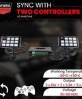 11-Gang LED Push Button Switch Panel For Offroad Vehicles And Emergency Lighting with two controllers displayed.