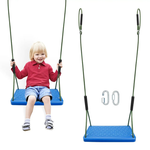 Durable Non Slip Swing Seat With Adjustable Rope For Tree Or Outdoor Backyard Play No Fuss Setup, Kid Safe, Blue PTE Plastic