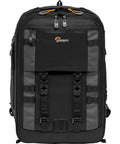 Front view of Pro Trekker BP 350 AW II Outdoor Camera Backpack with MaxFit Dividers, fits 15 inch laptop, black and dark gray.