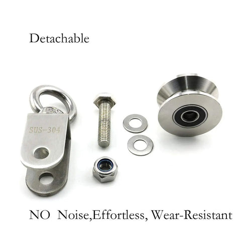 Beefy V Type Swivel Pulley With 360 Degree Rotation Ultra Silent Detachable Duplex Bearing Stainless Steel 304 parts laid out
