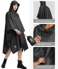 Model wearing Hooded Waterproof Rain Poncho For Men And Women Stay Dry In Any Downpour All Weather Jacket With PU 5000MM Coating