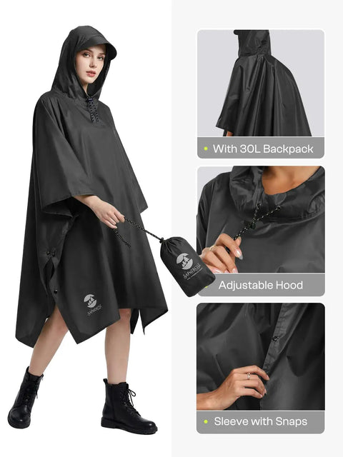 Model wearing Hooded Waterproof Rain Poncho For Men And Women Stay Dry In Any Downpour All Weather Jacket With PU 5000MM Coating