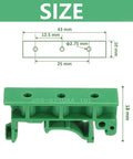 10 Pack DIN Rail Mount PCB Holder Clips For 35mm And 15mm C45 Rails size diagram and green clip 43x10x18mm