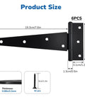Heavy Duty 8 Inch T Strap Hinge Pack Of 6 For Wood Doors And Gates Ideal For Outdoor Sheds Barns And Fences Tee Hinge Black Screws Included For Easy Installation Durable Steel Construction Smooth 270 Degree Swing, product size with 7.6in hinge and screws