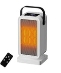 Fast 2 Second Warmth Ceramic Space Heater For Indoor Use, shown in white with remote control, dual power modes visible.
