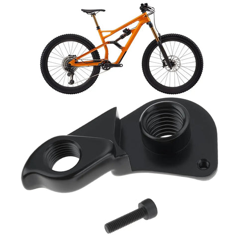 Derailleur Hanger M12x1.75 For Cannondale Mountain Bikes Replacement Thru Axle Hanger, black aluminum with bike and screw visible