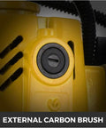 Close-up of external carbon brush on Heavy Duty 1100W Magnetic Drill Press For Metal, Portable Benchtop Coring Machine.