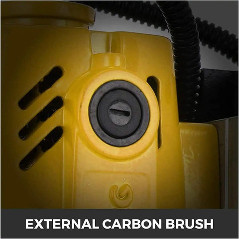 Get Ready To Tackle Any Project With This Badass 1100W Bench Magnetic Drill Press, featuring external carbon brush detail.