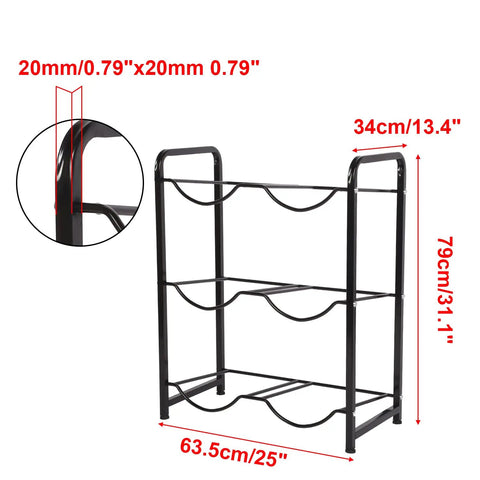 Heavy Duty 3 Tier 5 Gallon Water Jug Rack, Steel Water Bottle Dispenser Stand With Six Slots, space-saving metal frame