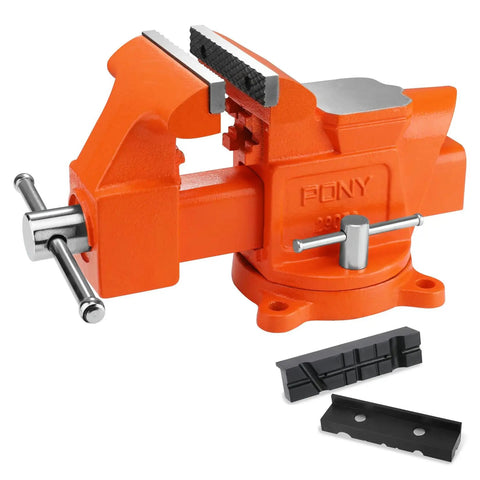 Heavy Duty 5 Inch Bench Vise With Swivel Base And Anvil, Multi Jaw Clamp for Woodworking and Pipe, with Jaw Pads, Iron