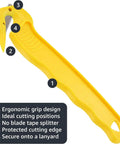 Disposable Film Cutter with Sharp Steel Blade and Safe Hidden Blade Design, Yellow Heavy Duty Office Tool for Warehouse and Mailroom
