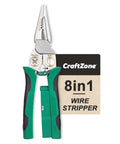 Eight In One Wire Stripper With Voltage Tester For DIY Electricians, Pro Grade Tool with green and black handles