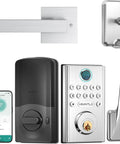 Slick WiFi Smart Deadbolt And Keyless Entry Door Lock With No Sweat App Connect, silver finish, keypad, smartphone control.