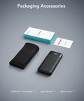 Heavy Duty 10000mAh Power Bank Featuring Reinforced Built In Four Cables For Multi Device Fast Charging And All Day Road Trip Juice To Keep Every Screen Alive with mesh pouch and user manual.