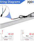 JQDML 16in 12V linear actuator with mounting bracket, side view, blue and brown wires.