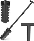 40 Inch Metal Detecting Shovel With T Handle Root Slayer Digging Tool, black steel, showing teethed edge and T-grip handle