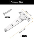 Image showing dimensions and components of Six Pack Marine Grade T Hinges Heavy Duty T Hinge 6x3 Inch Stainless Steel, with screws