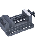 Beefed Up 4 Inch Guide Rod Type Heavy Duty Precision Drilling And Milling Machine Vise with flat mouth clamp, side view