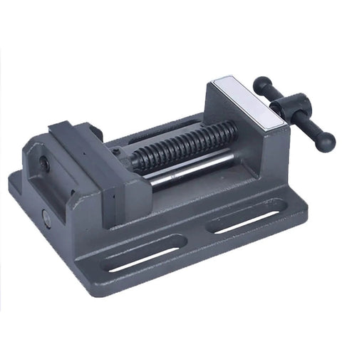 Beefed Up 4 Inch Guide Rod Type Heavy Duty Precision Drilling And Milling Machine Vise with flat mouth clamp, side view