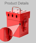 Heavy Duty Industrial Lockout Lock Box Featuring Grab And Go Group Safety Stash For Tags And Hasps Secure On Site Padlock Storage, red steel details