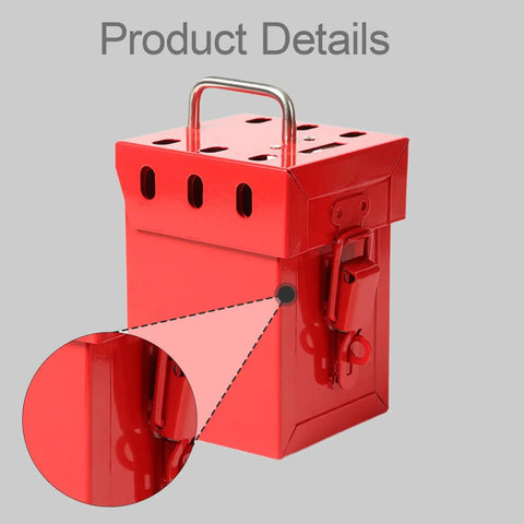 Heavy Duty Industrial Lockout Lock Box Featuring Grab And Go Group Safety Stash For Tags And Hasps Secure On Site Padlock Storage, red steel details