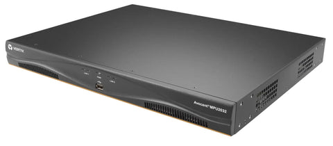 Rock Solid 32 Port KVM Switch with dual AC backup, front view showing USB and LAN ports for remote server control.