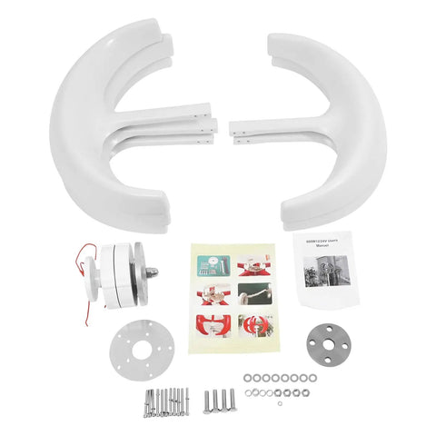 Components of 600W Vertical Lantern Wind Turbine Generator With Controller For Home Or Marine Use, including blades and hardware.
