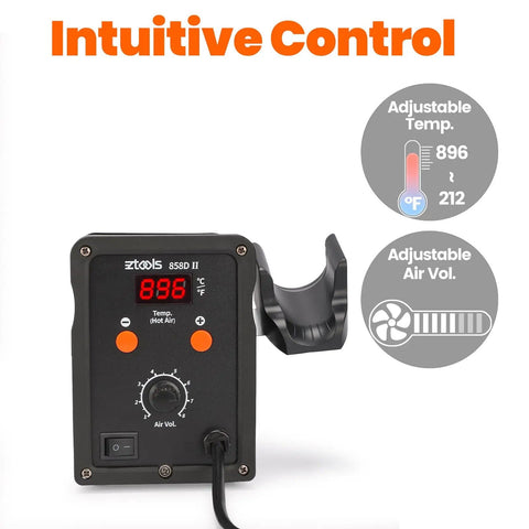 Control panel of Pro Grade Hot Air Rework Station Kit With Three Nozzles 5mm 8mm 10mm, PID Temperature Control From 212F To 896F