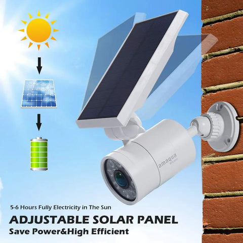 Close-up of Solar Motion Sensor Flood Lights Outdoor 1400-Lumen 9W Equivalent Aluminum Security Spotlight on brick wall