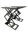 Heavy Duty Mid Rise Scissor Car Lift With Electric Hydraulic X Lift Design For Auto Shop Repair And Vehicle Maintenance side view with steel construction.
