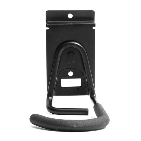 Front view of black Heavy Duty Bike Hooks PVC Coated Wall Mount Hangers For Mountain Road Hybrid And Folding Bikes Vertical Bicycle Storage Rack 2 Pack Black Sturdy Steel EVA Foam Protected Easy Install showing PVC-coated steel hook