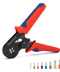 Self Adjusting Crimp Tool Kit With 1200 Ferrule Connectors, Red And Black Ratcheting Wire Crimper For Electrical Terminals