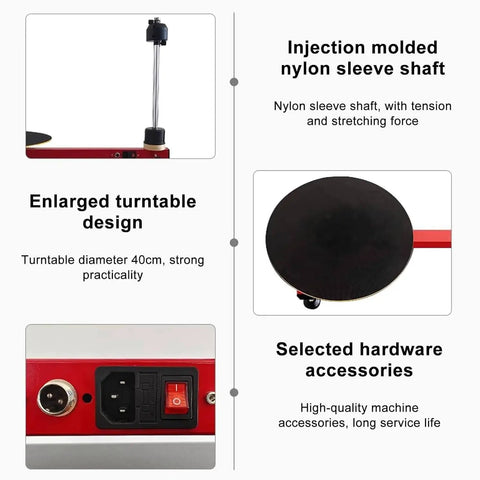 Built Different Heavy Duty Electric Pallet Wrapping Machine Featuring Lightning Smooth Automatic And Manual Modes And A Beastly 30 Rpm Motor For Warehouse Shipping Operations, showcasing enlarged turntable and hardware accessories.