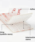 Heavy Duty Adhesive Mounting Strips For Ezpass Sunpass And Dash Cams, showing polyolefin backing and interlocking stems.