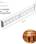 Stick On Portable Wireless LED Night Light With 10 LEDs, Magnetic Tap Light, Motion Sensor Or Always On, Rechargeable Battery shown