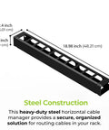 1U 19 Inch Horizontal Cable Management Duct With Removable Cover, heavy duty metal finger duct for server racks, steel construction