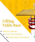 Top Shelf Metal Router Lift Base With Zero Lag Height Control, showing lifting table base with robust design and precise height adjustment.