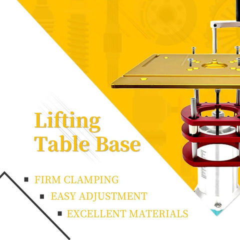Top Shelf Metal Router Lift Base With Zero Lag Height Control, showing lifting table base with robust design and precise height adjustment.
