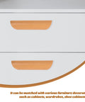 Semicircle Solid Wood Cabinet Handles Set Of 6 64mm Beech Drawer Pulls, installed on white dresser, furniture hardware