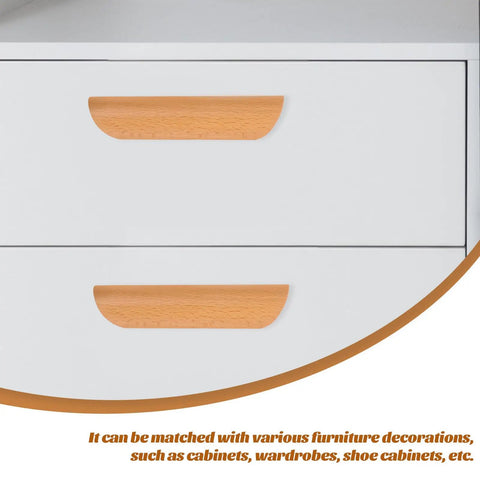Semicircle Solid Wood Cabinet Handles Set Of 6 64mm Beech Drawer Pulls, installed on white dresser, furniture hardware
