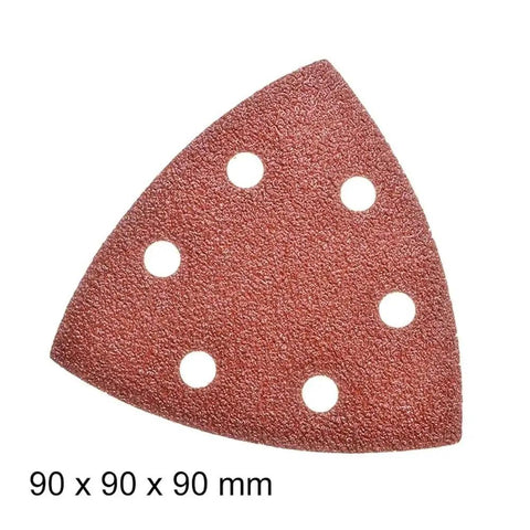 Grab These 60pcs Premium 90mm Triangular Sanding Discs With Durable Hook And Loop Backing Perfect For Detail Work Across 40 To 400 Grit Ranges For Smoother Wood And Auto Finishes That You Truly Need, showing a 90mm triangular sanding disc.