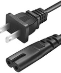 6 Ft Universal 2 Prong AC Power Cord For TVs, Printers And Laptops, black, close-up of plug and connector ends, 6-foot length