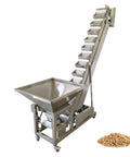 Dinenovate Heavy Duty Z Type Bucket Elevator 6.5ft Lifting Height Stainless Steel Conveyor with 150L hopper for grain handling.