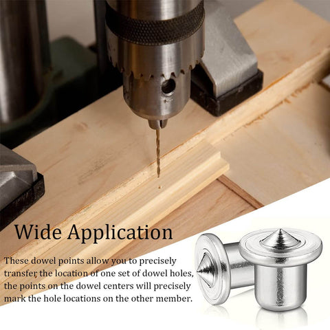 48 Piece Metal Dowel Center Pins Set For Pro Grade Woodworking With Four Sizes One Quarter Inch Five Sixteenths Inch Three Eighths Inch And One Half Inch Chromed Finish Durable Rust Resistant Dowels For Accurate Alignment And Quick Project Setup showing wide application in woodworking drilling