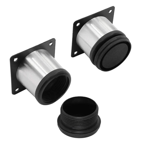Top Shelf Adjustable Furniture Legs 4 Pack With Rock Solid Stainless Steel Build showing two metal leg inserts and one connector.