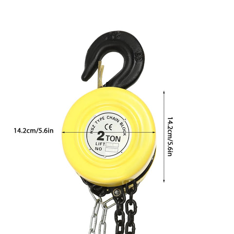 4400 Lb Capacity Chain Hoist With 2 Ton Manual Hand Chain Block, 10 Ft Lifting Height, yellow alloy steel body, close-up view