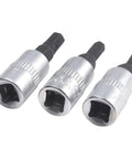 Beefy Three Piece One Quarter Inch Drive Hex Socket Set With H3 H4 H5 Inner Hex Bits In Chrome Vanadium Steel 38mm Length