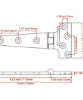 Technical drawing of Marine Grade 316 Stainless Steel T Shaped Thickened Hinges For Cabinets And Doors, dimensions labeled.